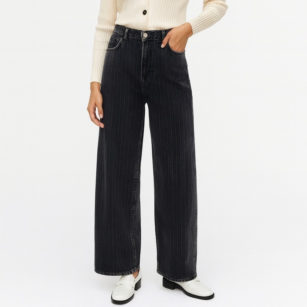 ZARA wide leg Jeans STRAIGHT leg High RISE Washed Black COLLECTION 6 Womens NWOT
